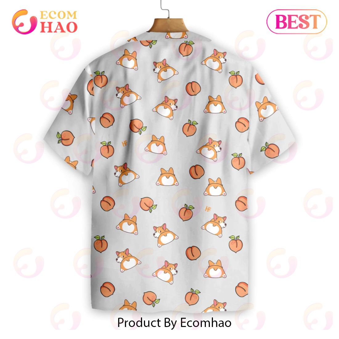 Corgi Butt And Peaches Seamless Hawaiian Shirt