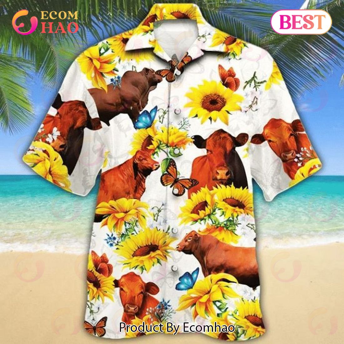 Cow Sunflower Print Hawaiian Shirt