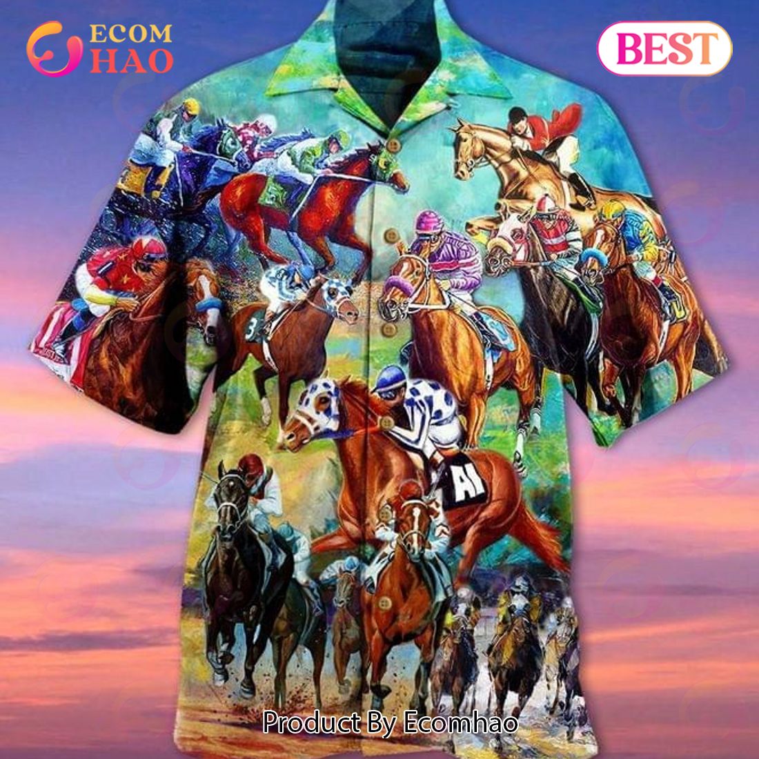 Cowboy Racing Horse Print Hawaiian Shirt