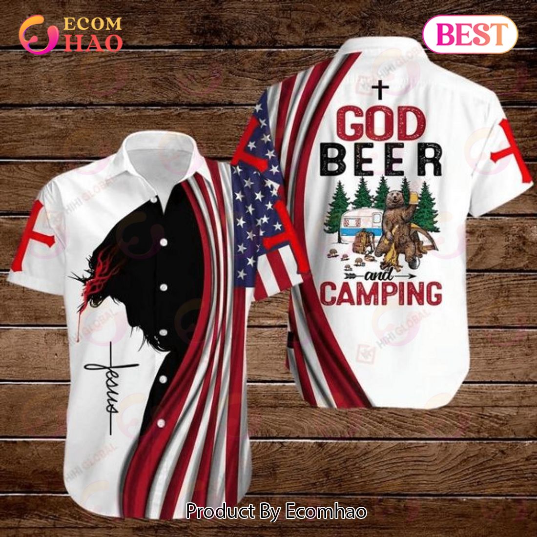 Cross Jesus Bible American Flags 4th Of July Independence Day God Beer And Camping Hawaiian Shirt