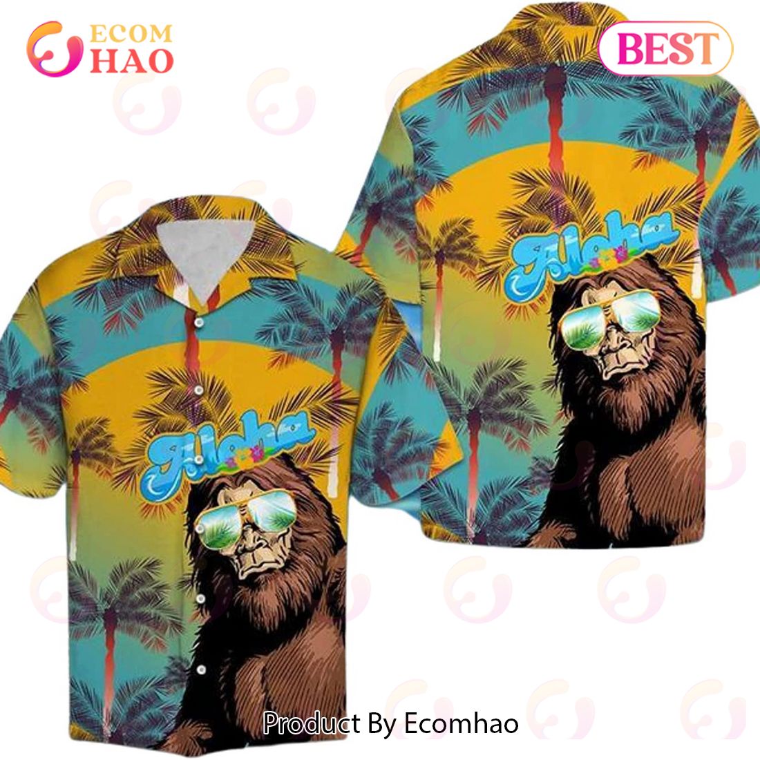 Cute Bigfoot Vintage Aloha Hawaiian Shirt