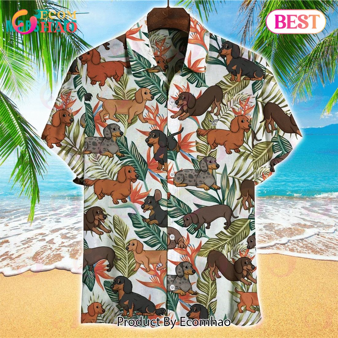Dachshund Summer Beach Short Sleeve Style Honeymoon Hawaiian Shirt
