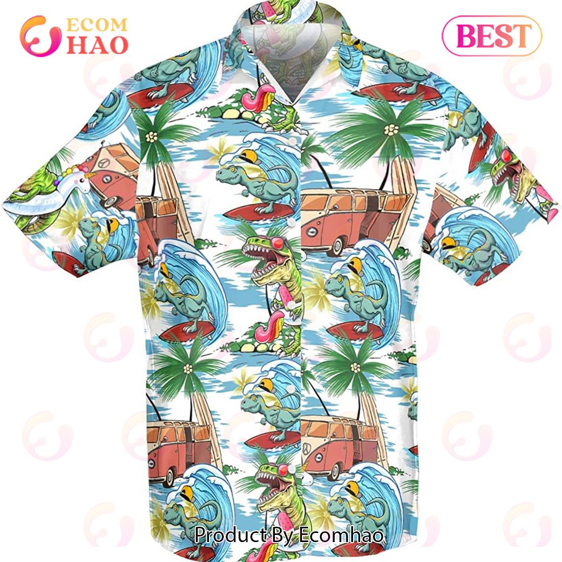 Dinosaur Surfing Tropical Hawaiian Shirt