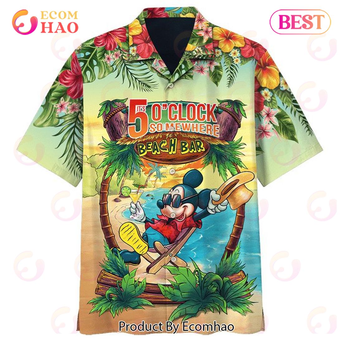 Disney Mickey Mouse In The Beach It’s 5 O’clock Somewhere Print Hawaiian Shirt