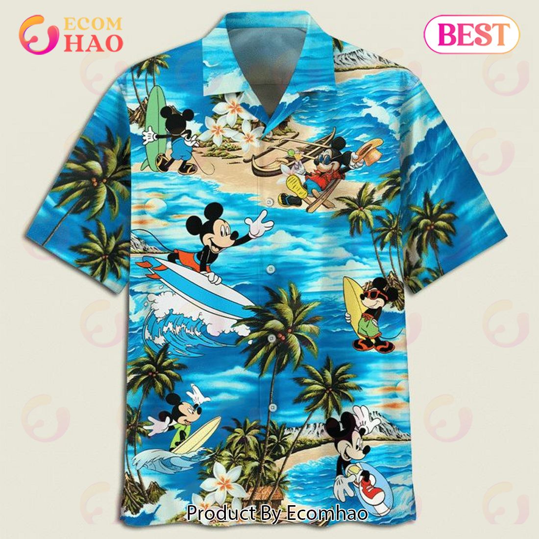 Disney Mickey Mouse In The Beach Print Hawaiian Shirt