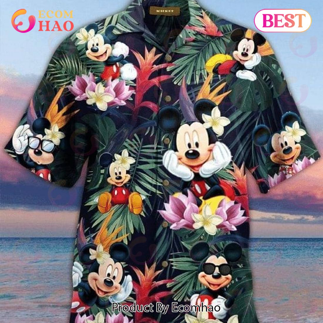 Disney Mickey Mouse Tropical Print Hawaiian Shirt