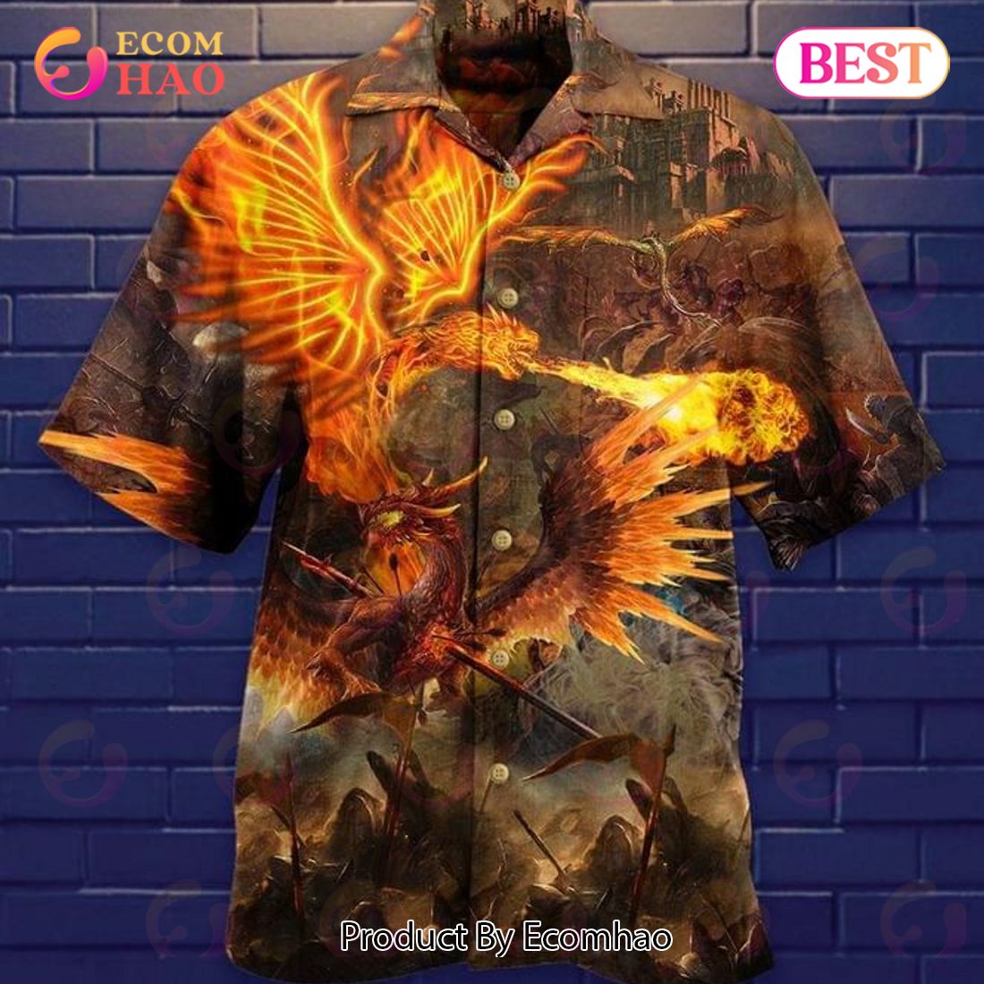 Dragon Fire Print Hawaiian Shirt