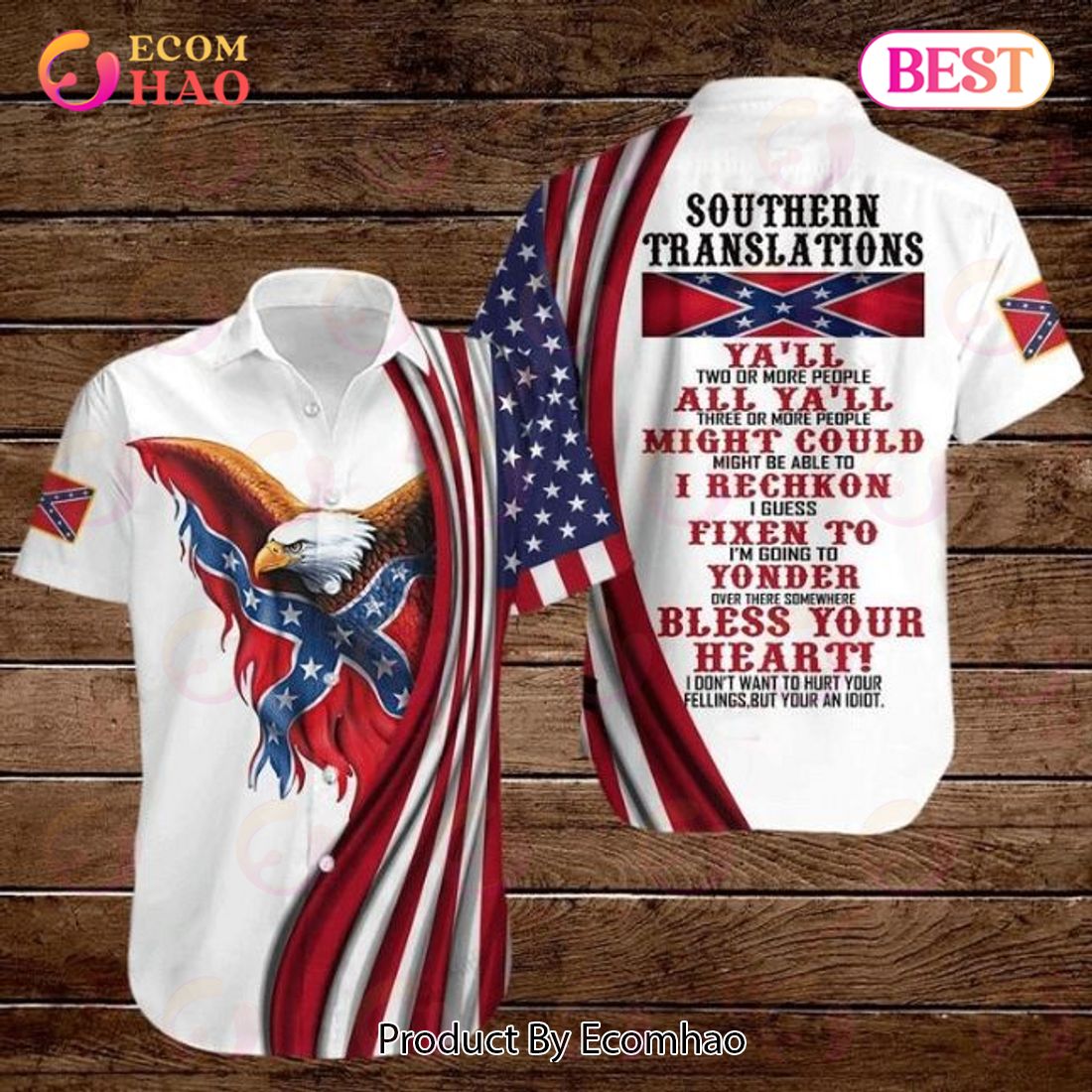 Eagle American Flag 4th Of July Independence Day Southern Translations Ya’ll Two Or More People Hawaiian Shirt
