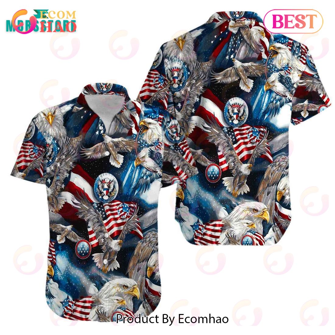 Eagles Patriotic Usa American Flags Aloha Patriotic Vintage Beach Shirt 4th Of July Aloha Hawaii Shirt