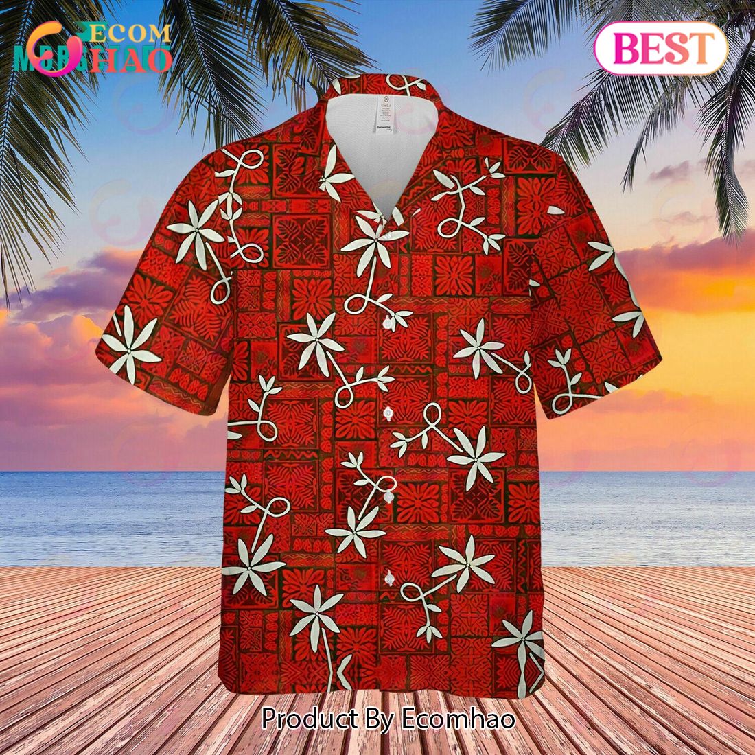 Elvis Presley Blue Red Color Unisex Summer Short-Sleeve Hawaiian Shirt