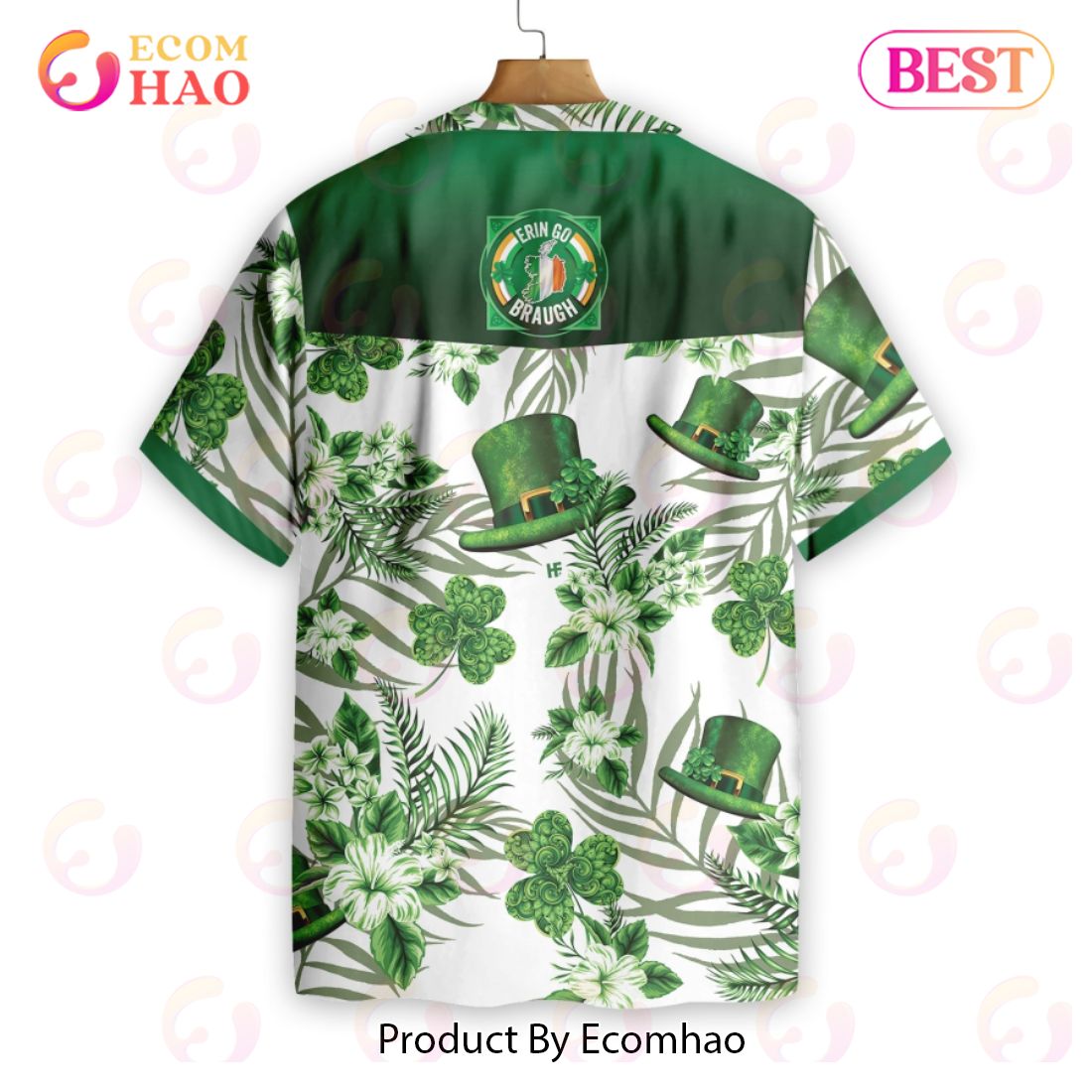 Erin Go Braugh Ireland Green Hat and Shamrock Pattern Hawaiian Shirt