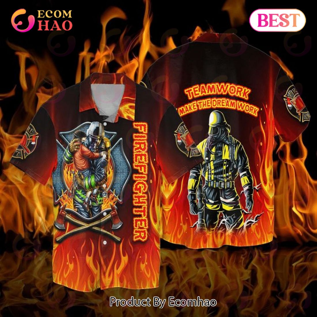 Firefighter Teamwork Make The Dream Work Memorial Day Gift Hawaiian Shirt