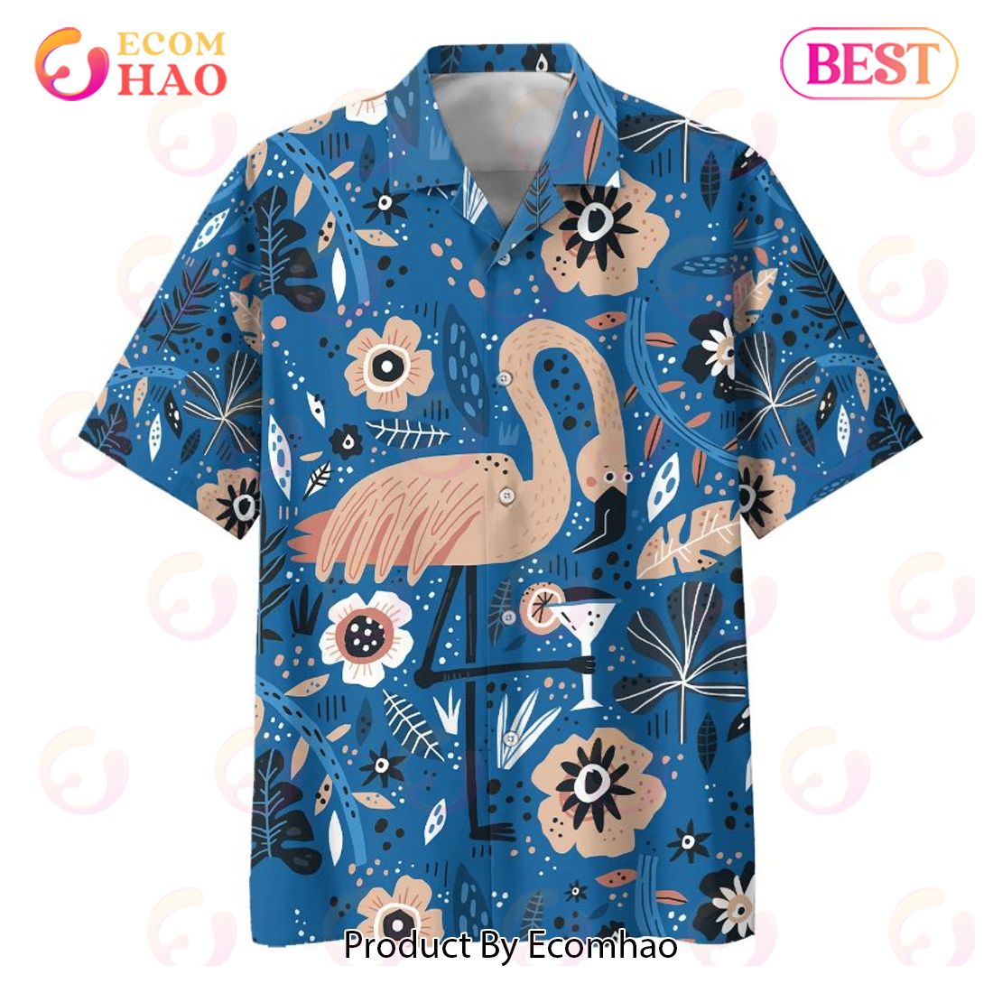 Flamingo Drink Coktail Print Hawaiian Shirt