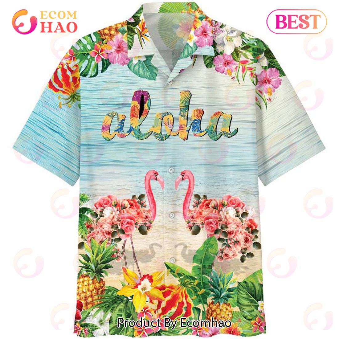 Flamingo Flowers Aloha Print Hawaiian Shirt