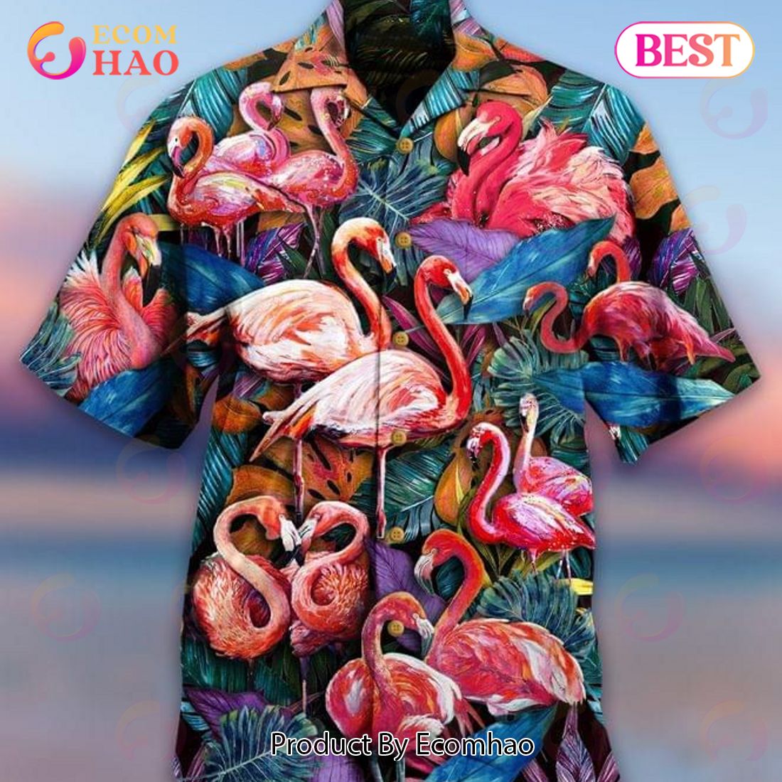 Flamingo Heart Print Hawaiian Shirt