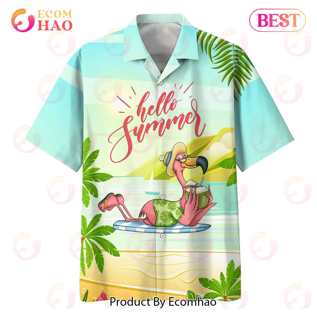 Flamingo Hello Summer Print Hawaiian Shirt