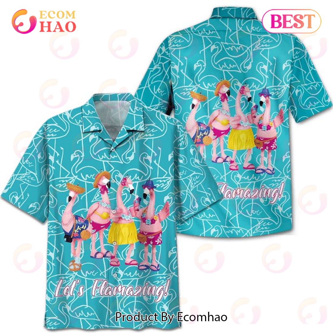 Flamingo Lets Flamazing Print Hawaiian Shirt