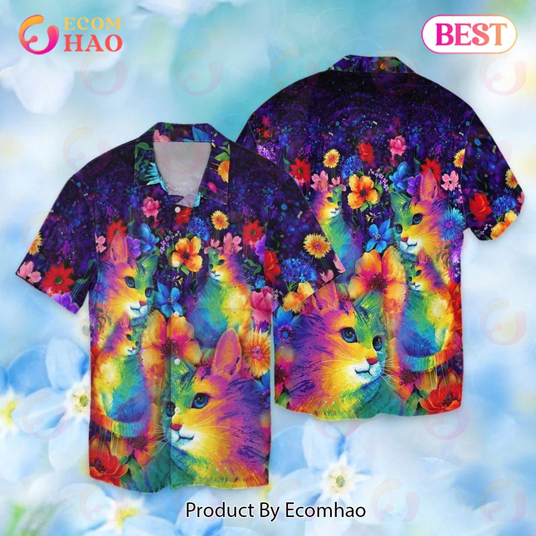 Floral Rainbow Cats Hawaiian Shirt