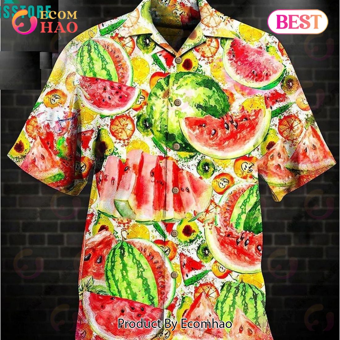 Fruit Summer Time Watermelon Summer Vintage Beach Button Down Hawaiian Shirt