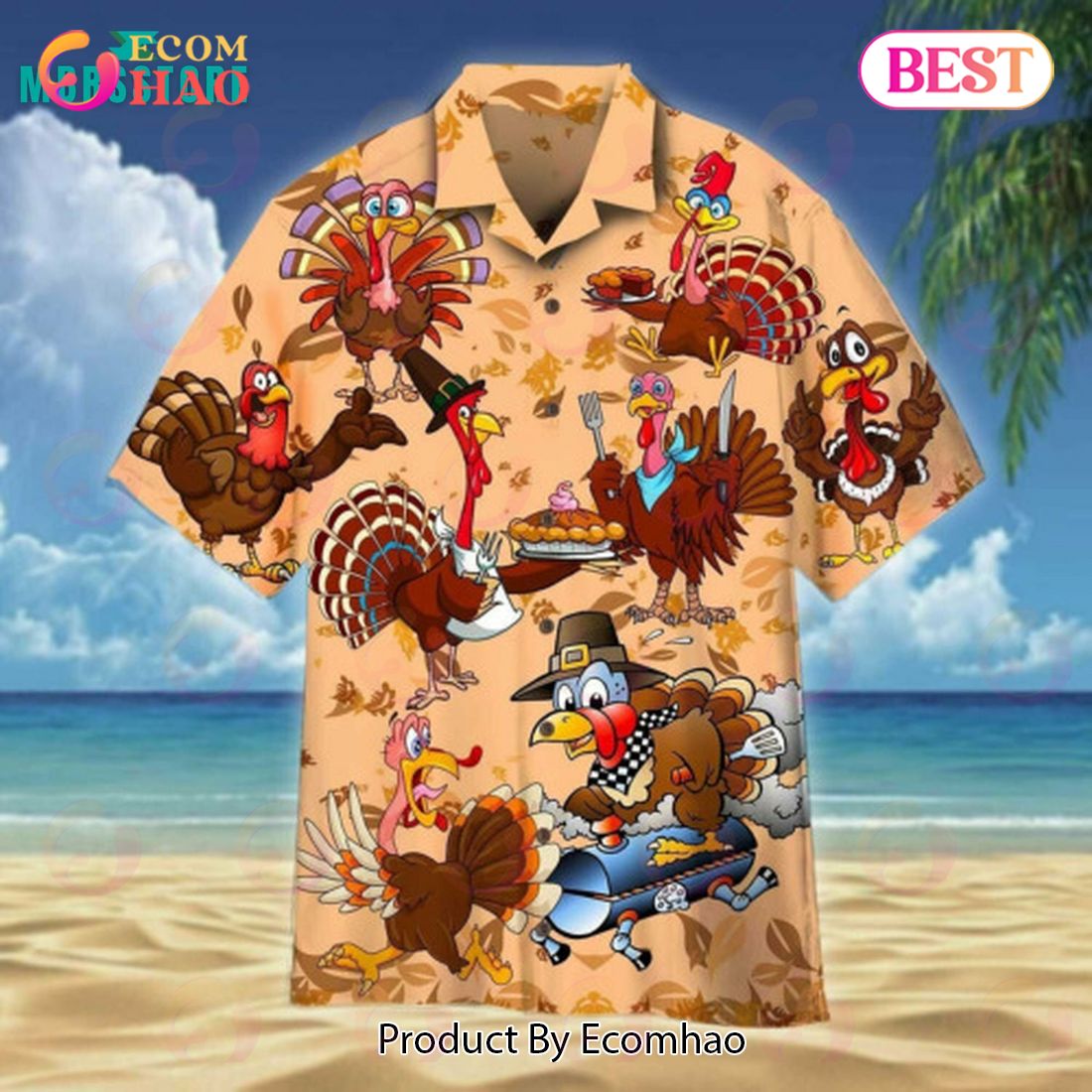 Funny Turkeys Thanksgiving Aloha Beach Shorts Hawaiian Shirt