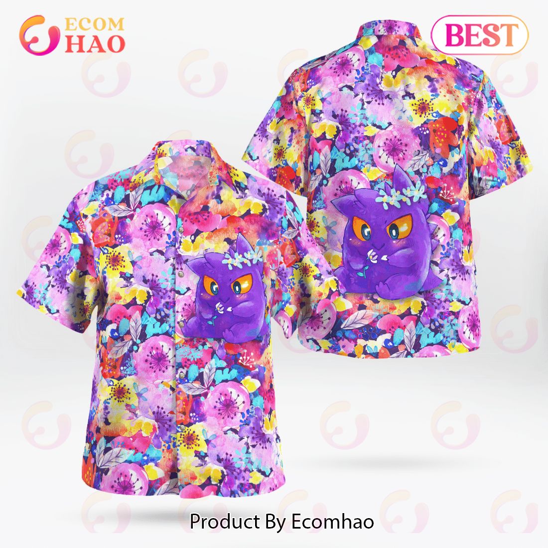 Gengar Summer Flowers Pokemon Hawaiian Shirt