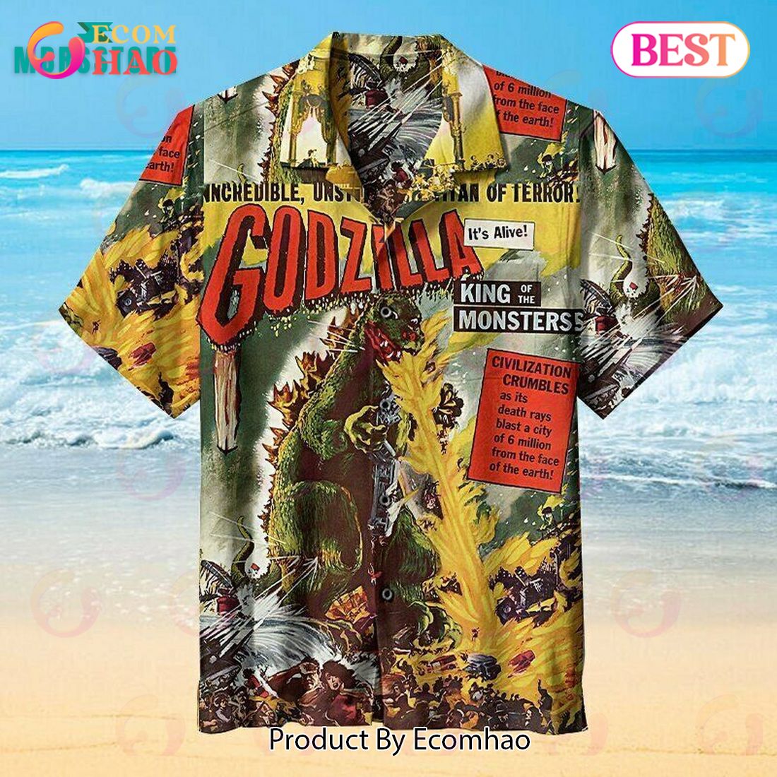 Godzilla King Of Monsters Tropical Hibiscus Vintage Beach Hawaiian Shirt