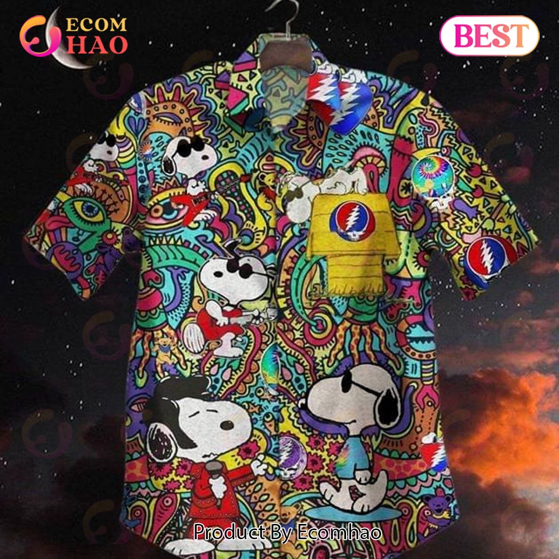 Grateful Dead Snoopy Peanuts Print Hawaiian Shirt