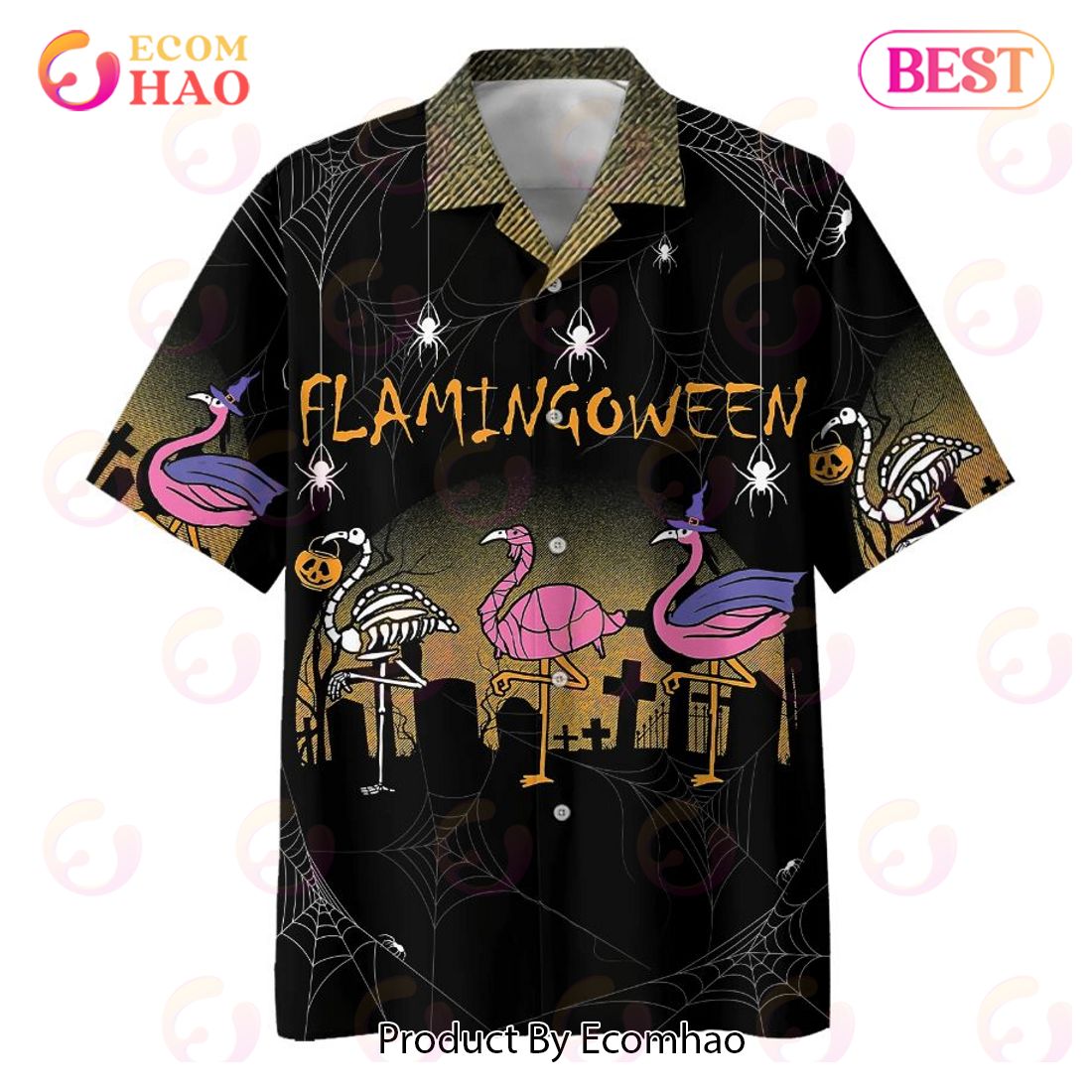 Halloween Flamingoween Print Hawaiian Shirt