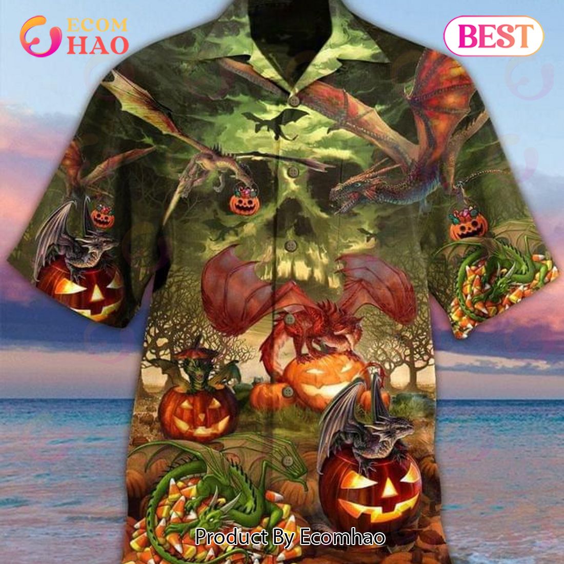 Halloween Pumpkin And Dragon Print Hawaiian Shirt