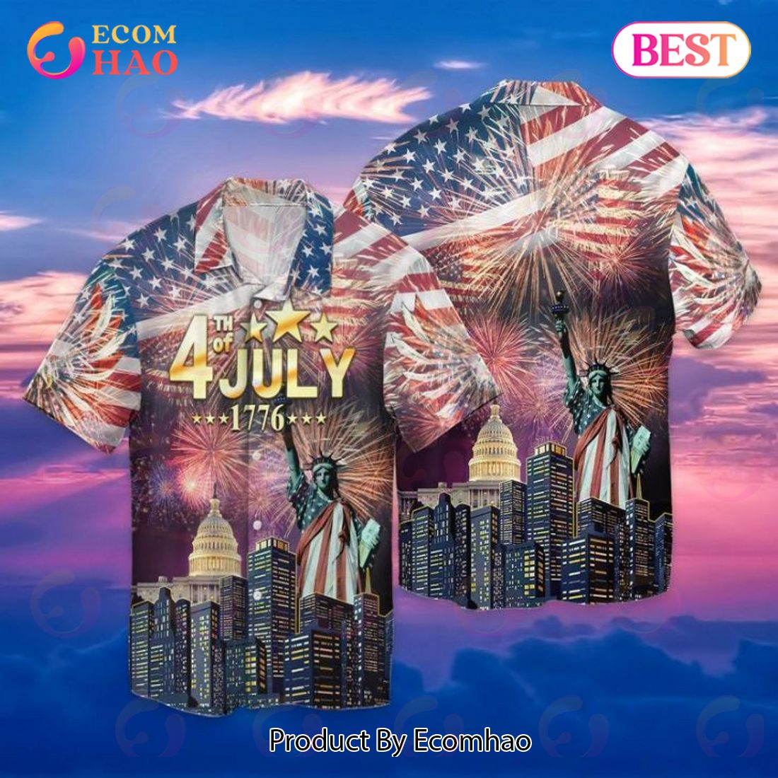 Happy 4th Of July Independence Day American Flag Statue Of Liberty Hawaiian Shirt