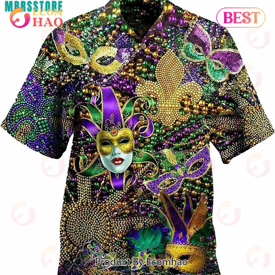 Happy Mardi Gras Unisex Soft Style Gilf Short-Sleeve Summer Hawaiian Shirt