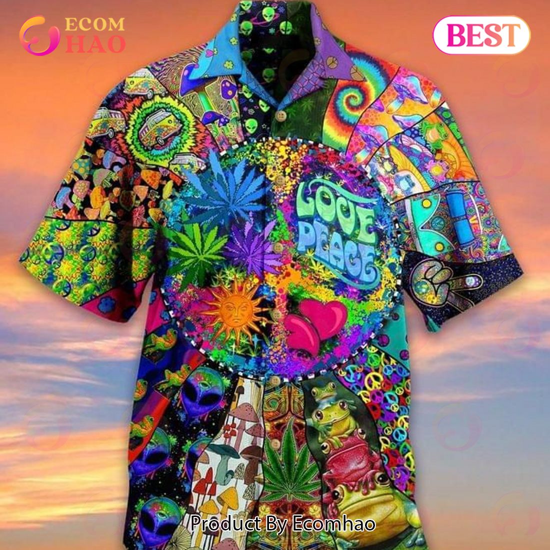 Hippie Love Peace Print Hawaiian Shirt