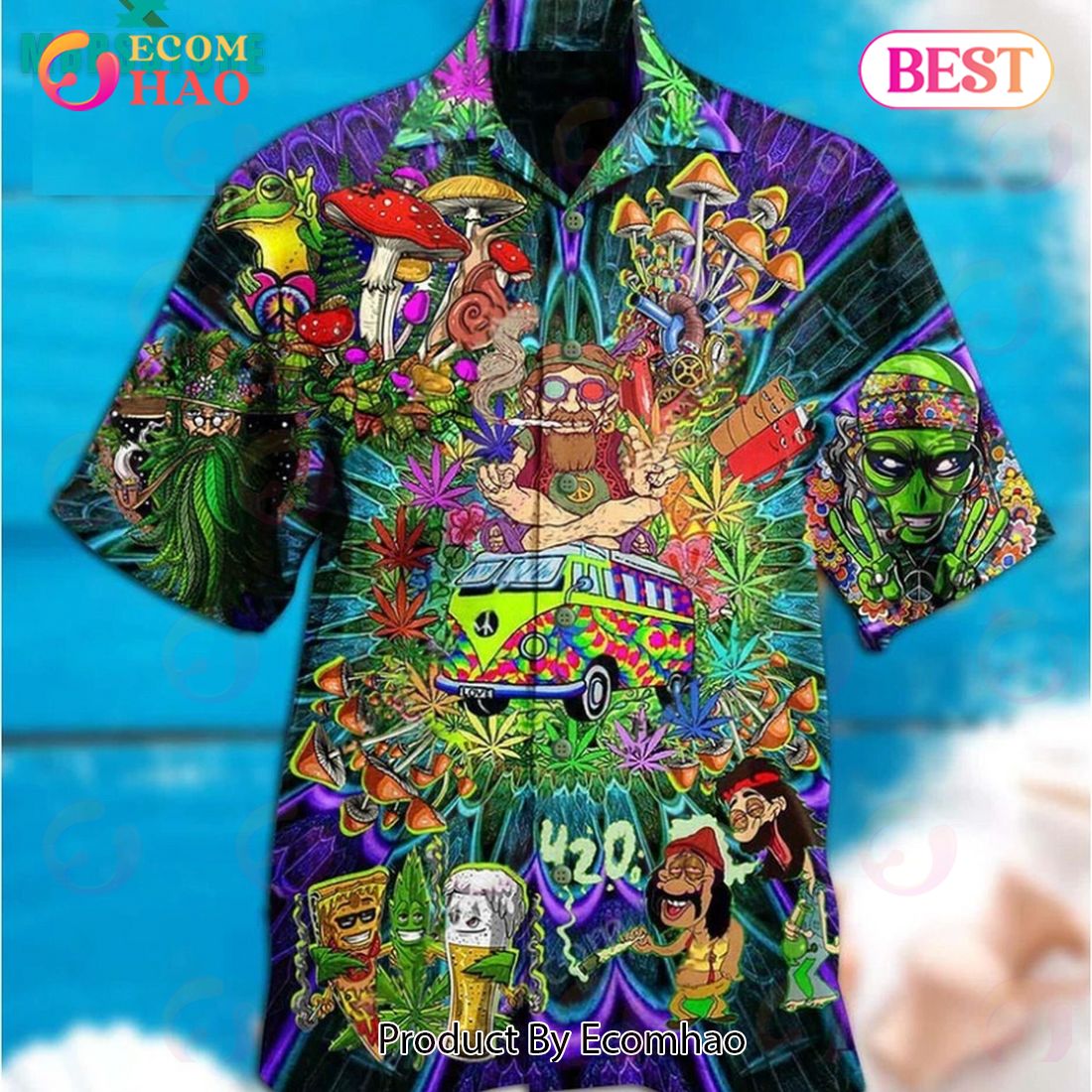 Hippie Mushroom Alien Bus Everything Surfing Space Beach Hawaiian Shirt