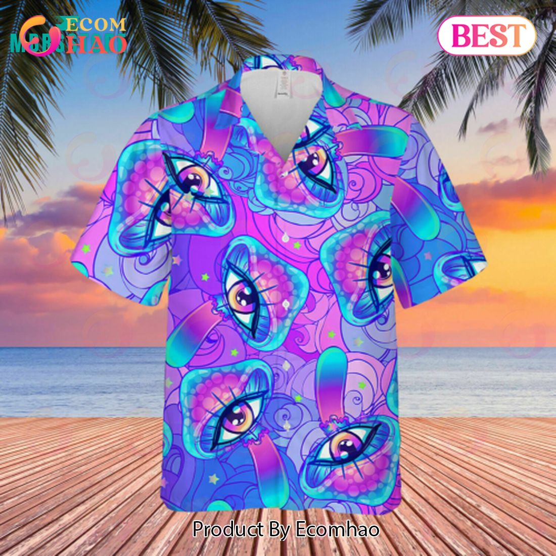 Hippie Neon Mushrooms Psychedelic Hallucination Summer Mushroom Hawaiian Shirt