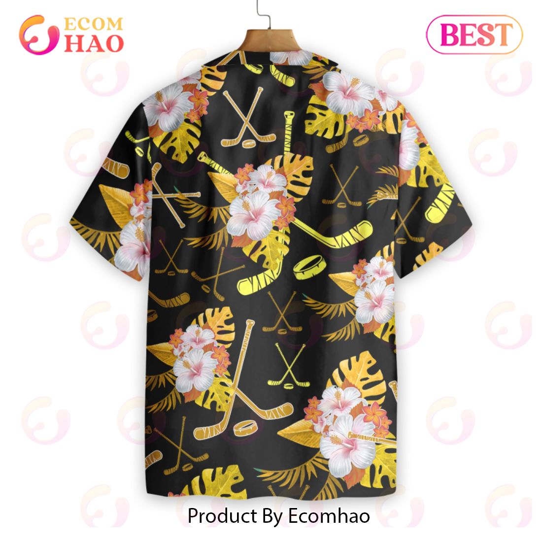 Hockey Tropical Black &amp Yellow Hawaiian Shirt