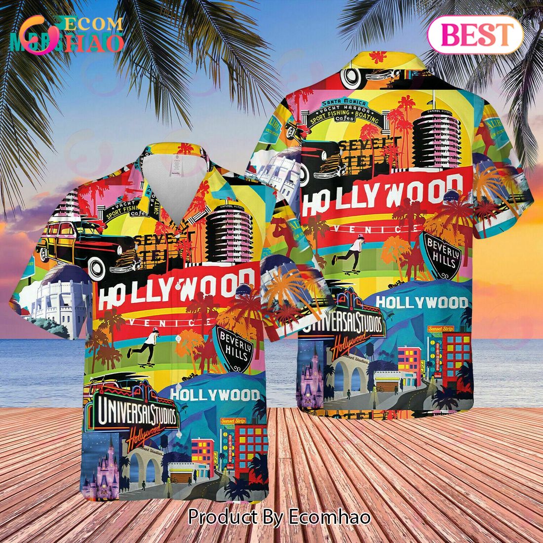 Hollywood Los Angeles City Made In Summer Trip Family Hawaiian Shirt