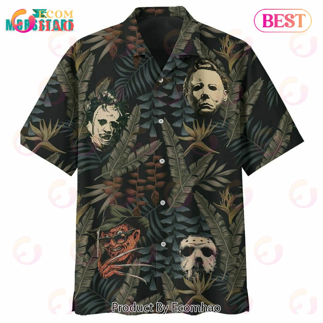 Horror Movie Characters Halloween Scary Tropical Button Hawaiian Shirt