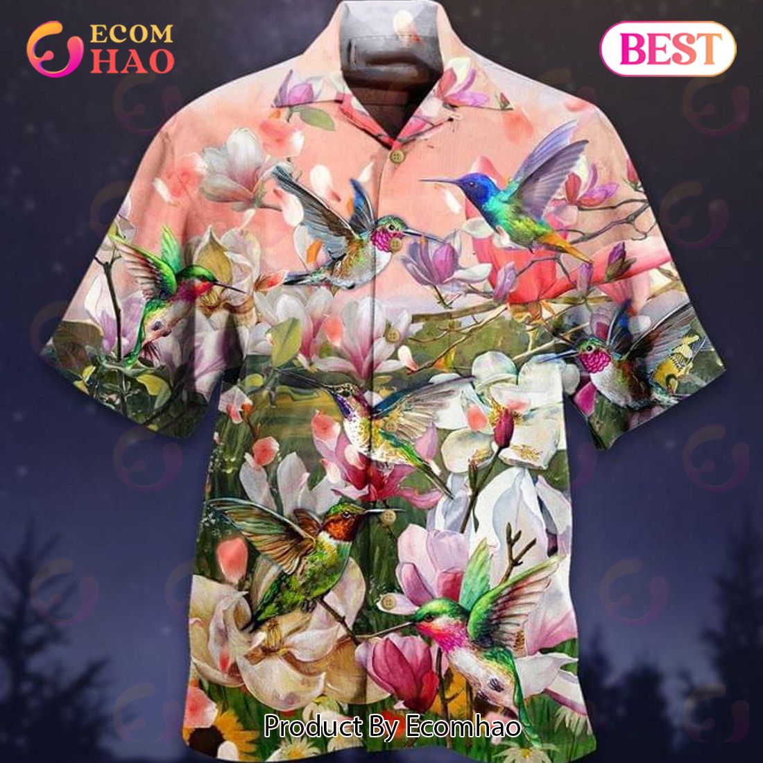 Humming Bird Print Hawaiian Shirt