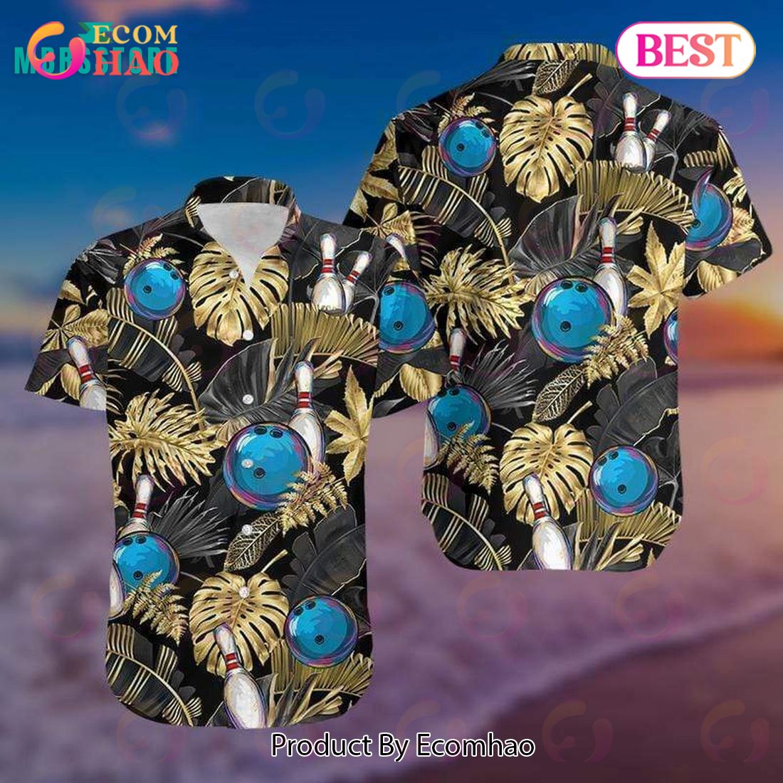 I Love Bowling Black Vintage Beach Short Sleeve Bowling Play Button Hawaiian Shirt
