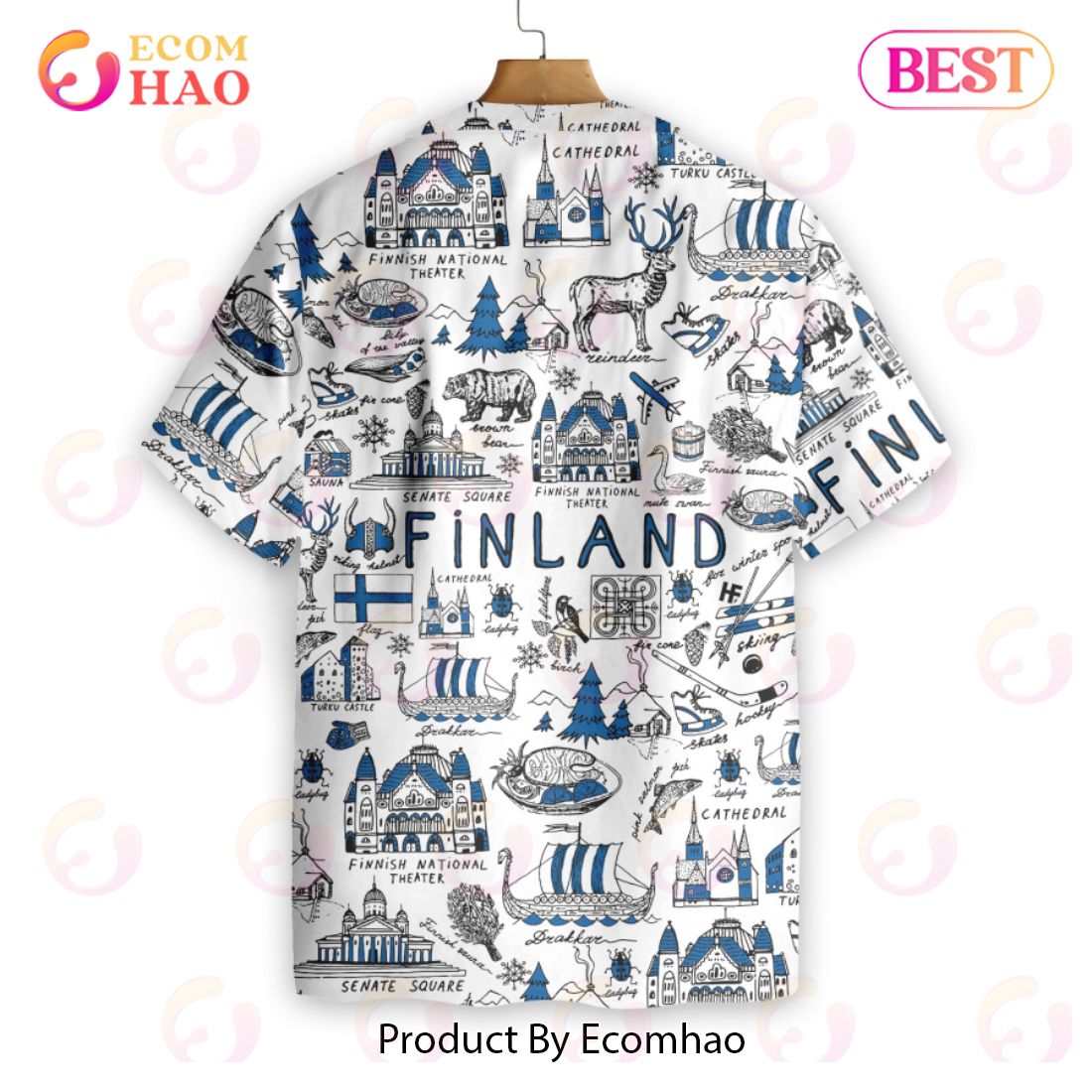 I Love Finland Doodle Hawaiian Shirt