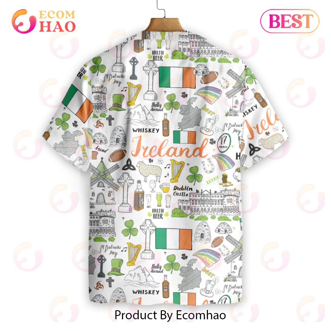 I Love Ireland Doodle Hawaiian Shirt