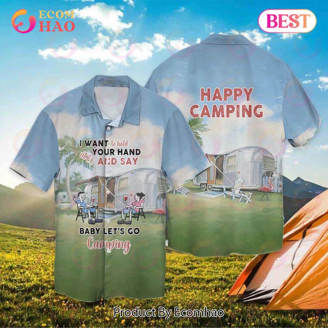 Let’s Camping I Want To Hold Your Hand At 80 And Say Baby Let’s Go Camping Hawaiian Shirt