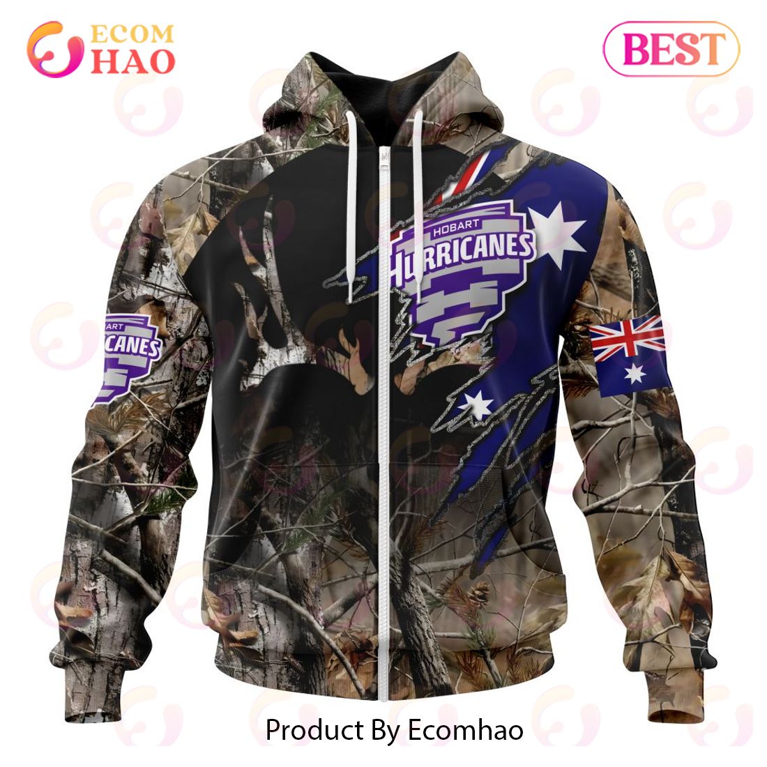 BBL Hobart Hurricanes Special Camo Realtree Hunting 3D Hoodie