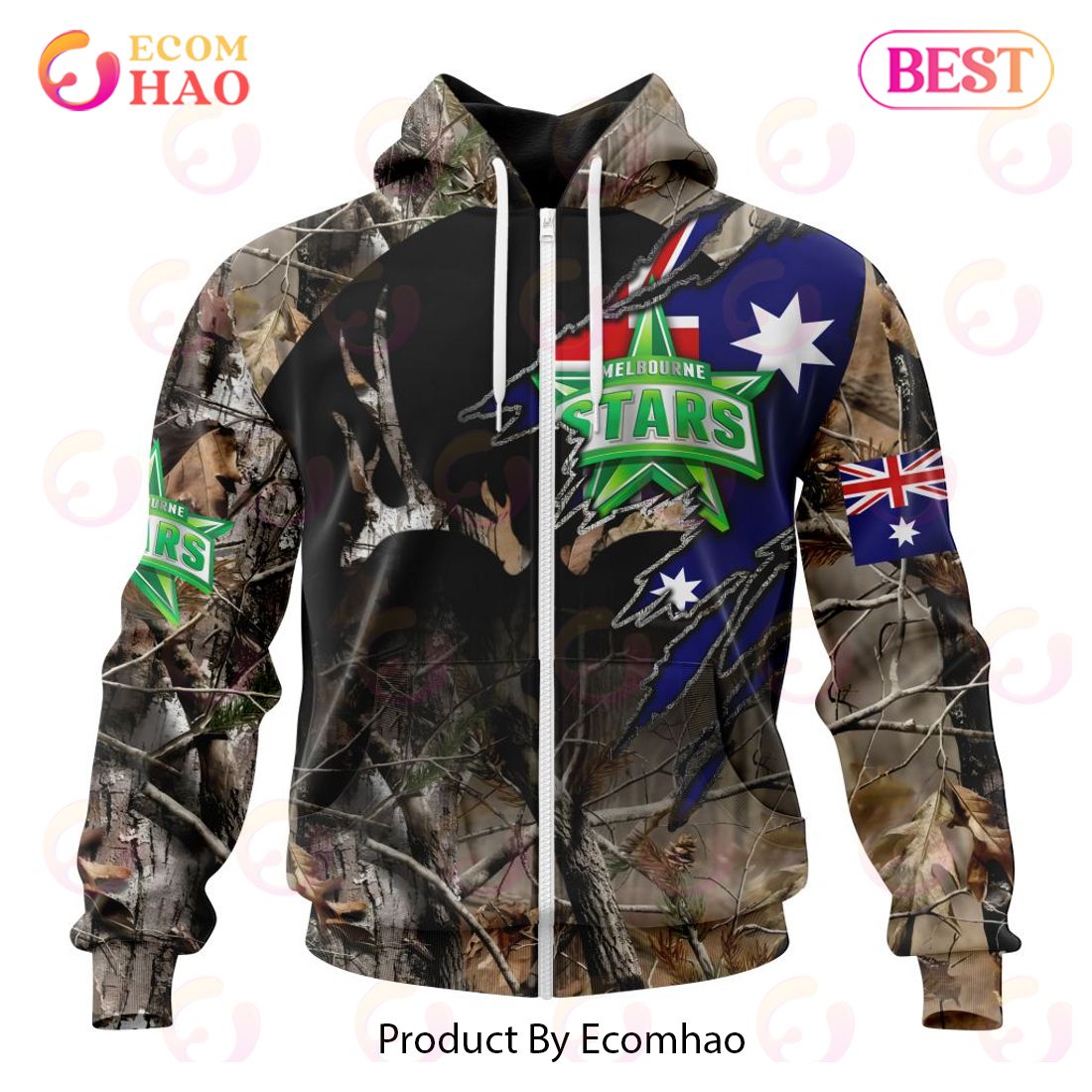 BBL Melbourne Stars Special Camo Realtree Hunting 3D Hoodie