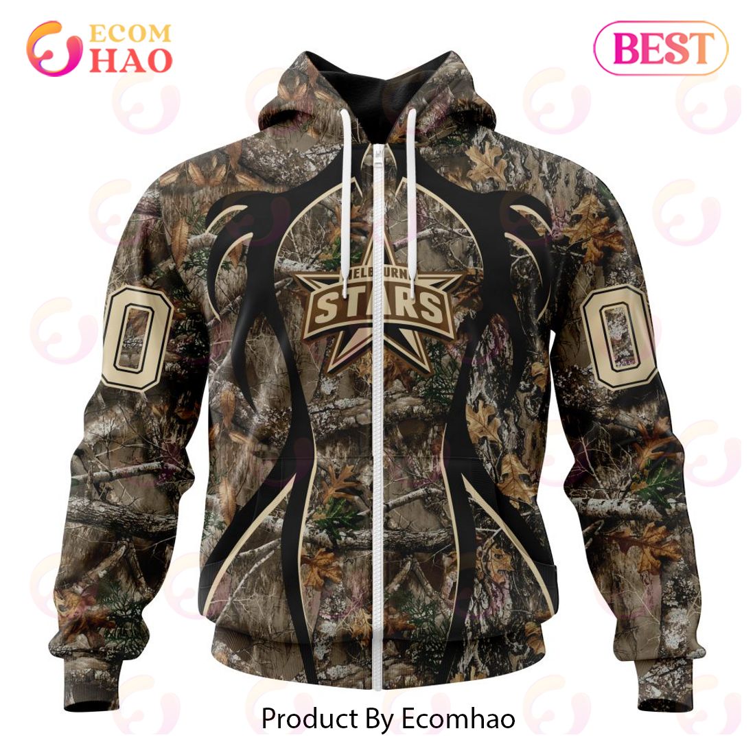 BBL Melbourne Stars Specialized Unisex Kits In Camo Realtree Hunting Style 3D Hoodie