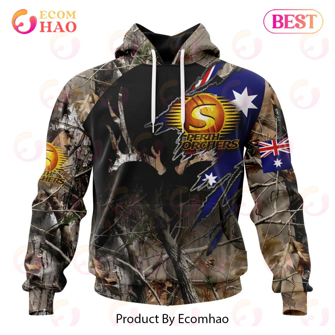 BBL Perth Scorchers Special Camo Realtree Hunting 3D Hoodie