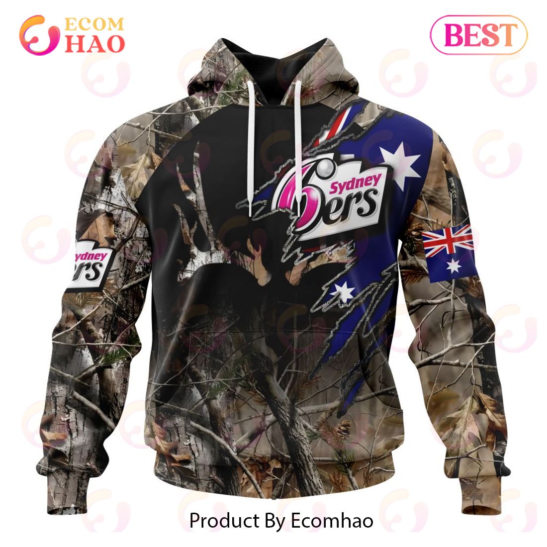 BBL Sydney Sixers Special Camo Realtree Hunting 3D Hoodie