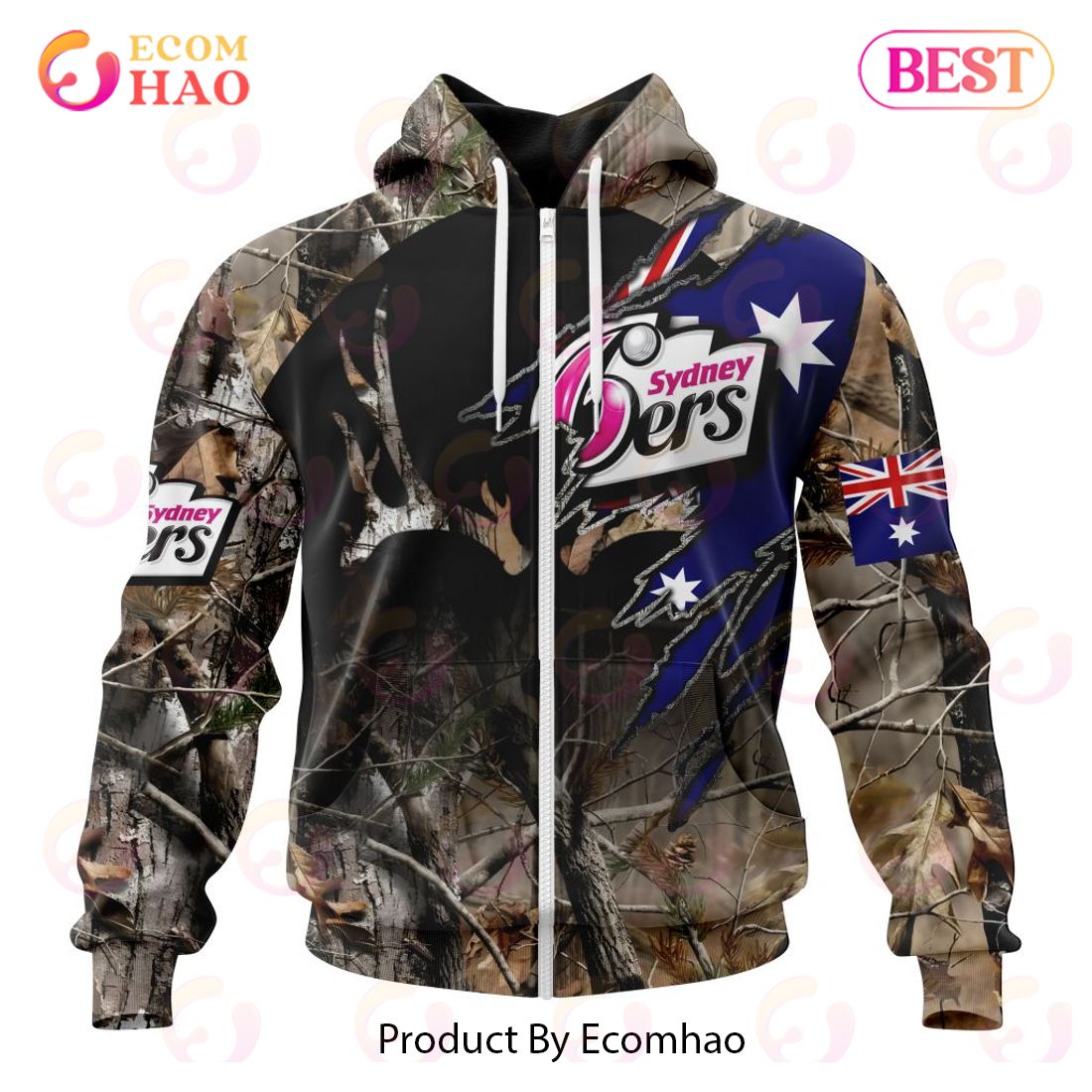 BBL Sydney Sixers Special Camo Realtree Hunting 3D Hoodie