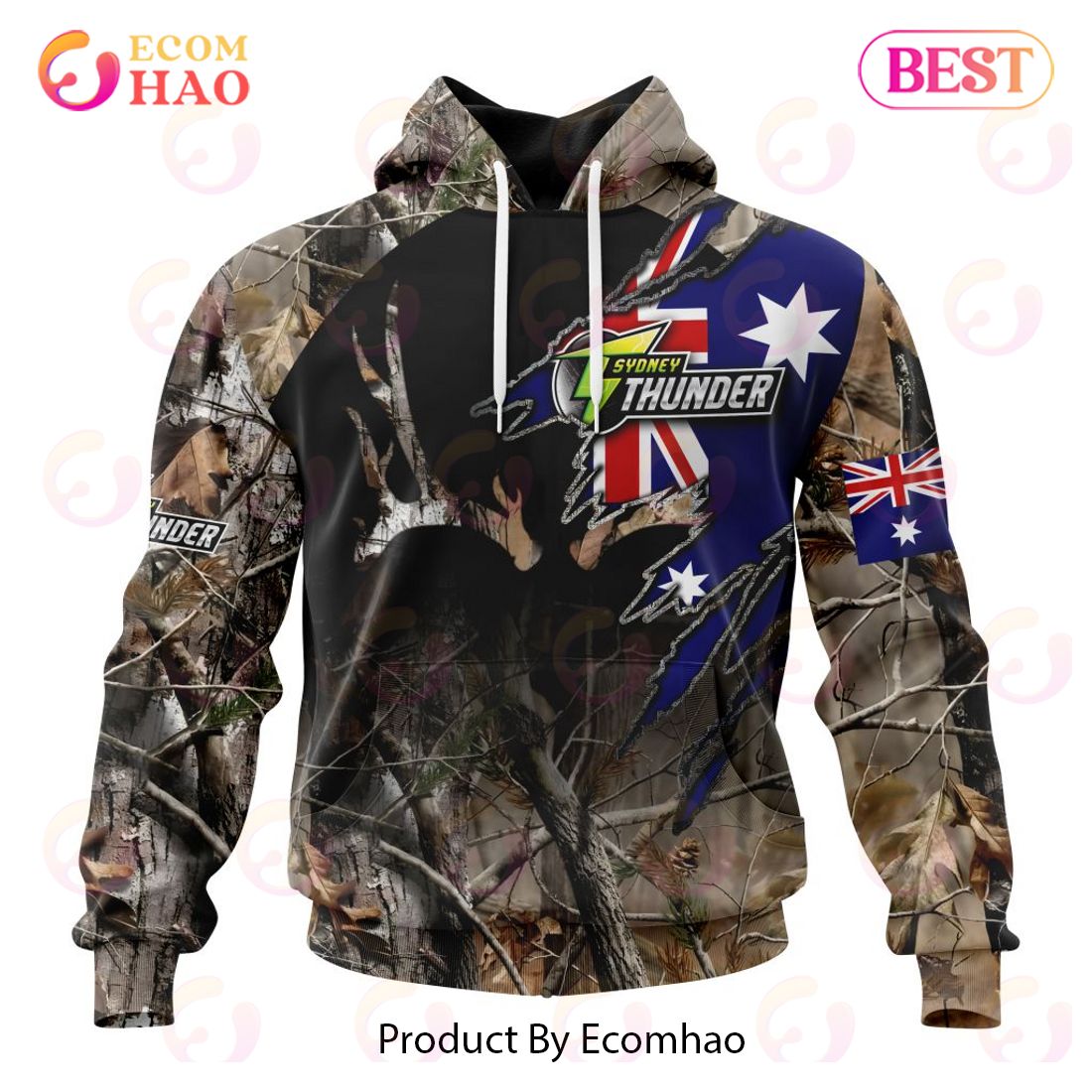 BBL Sydney Thunder Special Camo Realtree Hunting 3D Hoodie