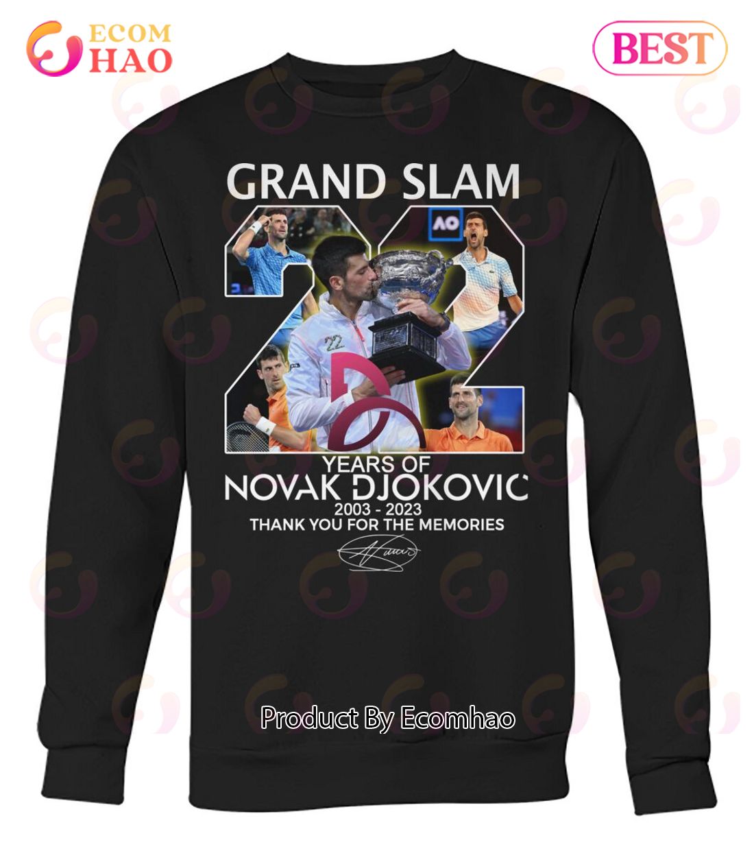 Grand Slam 22 Years Of Novak Djokovic 2003 - 2023 Thank You For The Memories T-Shirt